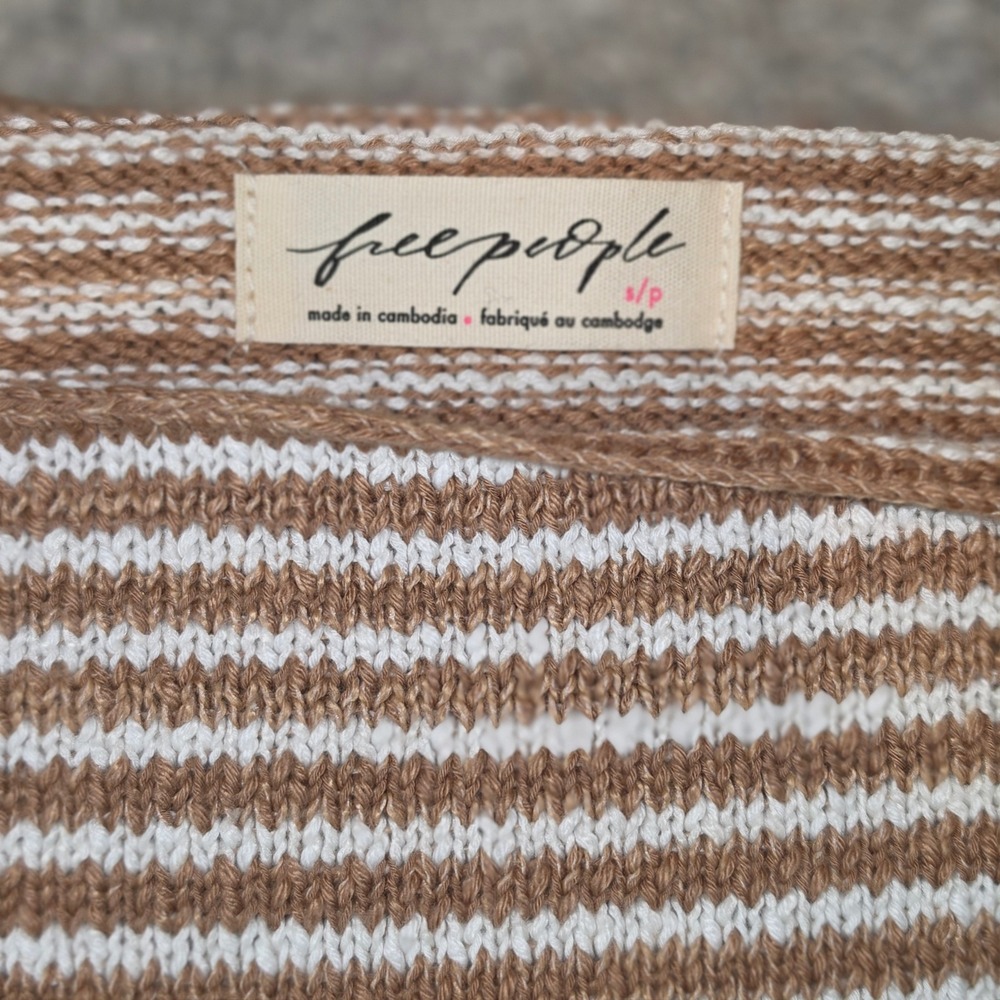 Free People Striped Knit Tank Top Tan White Tie Shoulder Sleeveless Small - Picture 3 of 7